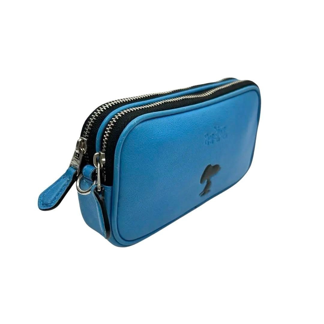 COACH x Peanuts Snoopy Mini Shoulder Bag Pouch Leather Blue Used