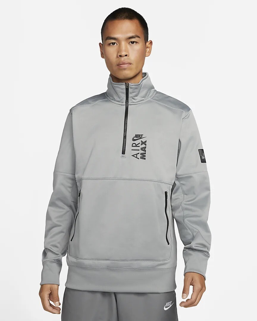 Mens Nike Air Max Pullover 1/4 Zip Jacket Grey Therma Fit