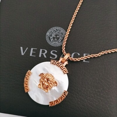 VERSACE Necklace La Medusa Greca Mother of Pearl Charm Adjustable