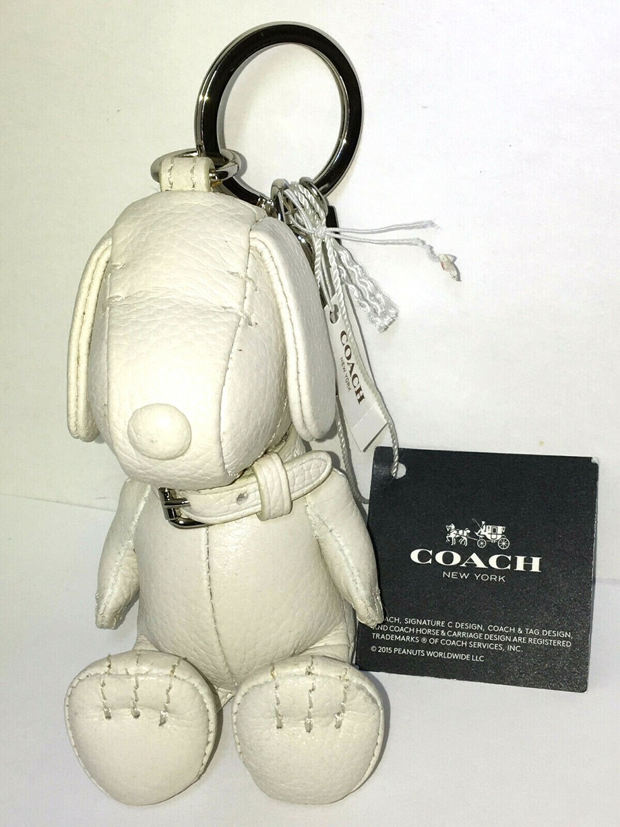 COACH X PEANUTS Snoopy Doll BAG CHARM Key Ring Fob WHITE LEATHER