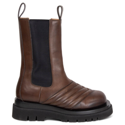 65037 auth BOTTEGA VENETA khaki brown leather CHEVRON CHELSEA