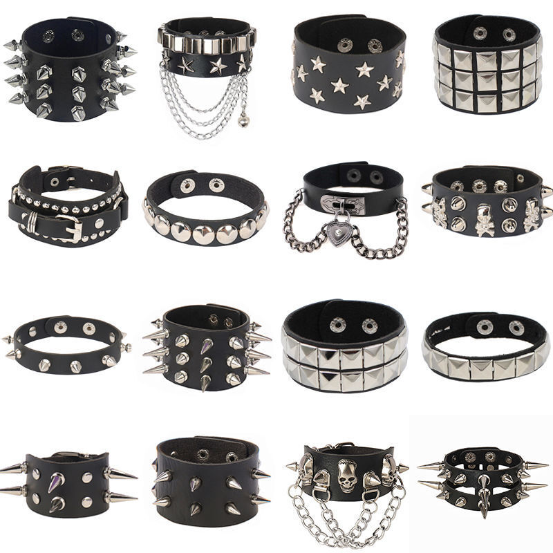 Men Women Spike Studded Rivet Bracelet Punk Goth Biker Wide