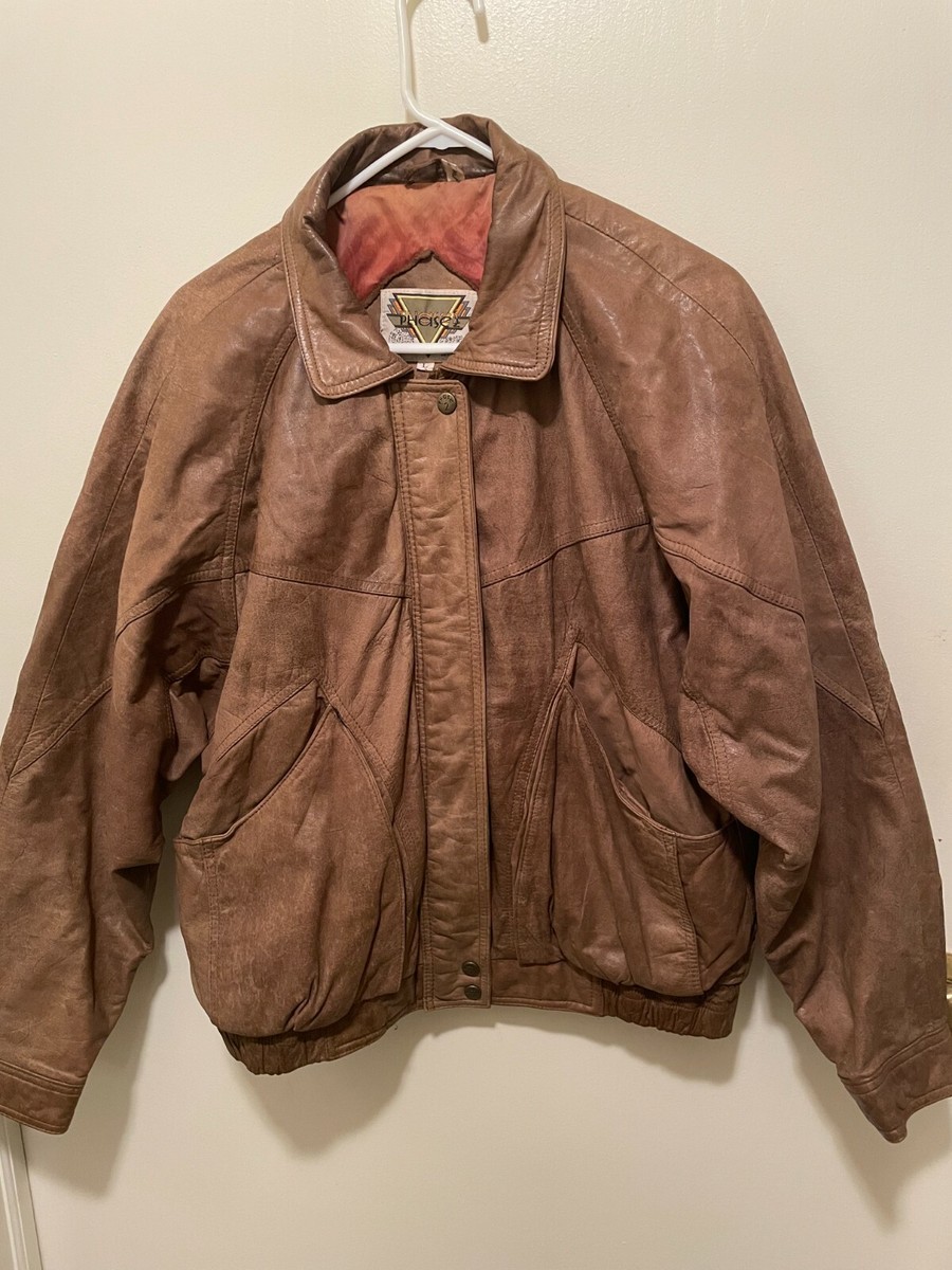 Vintage Phase 2 Brown Leather Bomber Flight Jacket Mens Size L | eBay