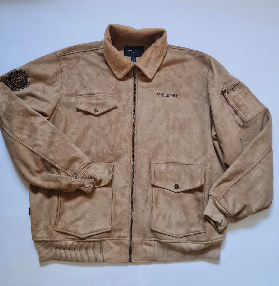 Vintage Sean John Jacket Men's Full Zip Collared Brown Suede (i10