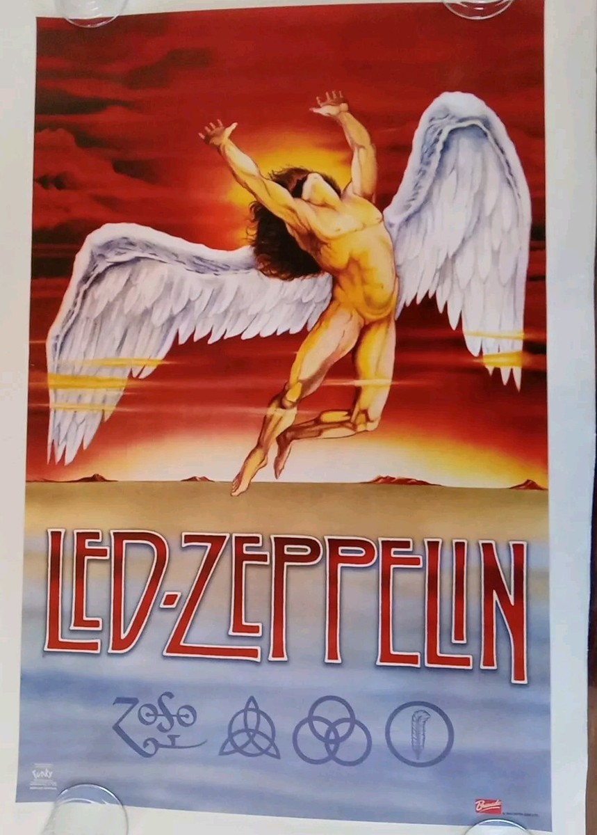 Original Vintage Led Zeppelin Swan Song Poster Rock Zoso Symbols