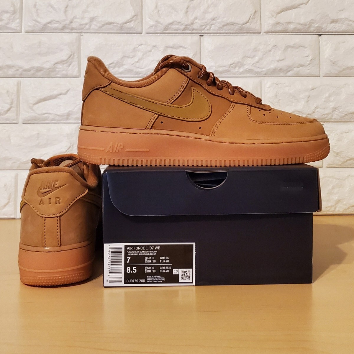 Nike Air Force 1 '07 Low WB Mens Size 7 / Womens Size 8.5 Flax