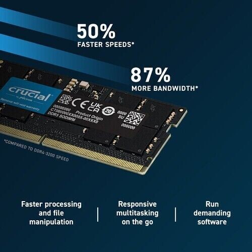Crucial 32GB Kit 2 x 16GB 262-Pin DDR5 SODIMM 5600 PC5 44800