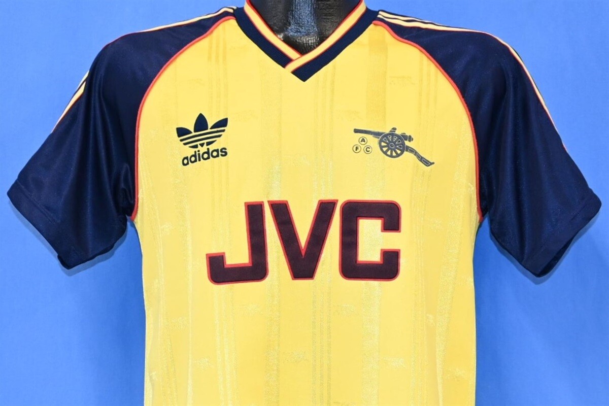 vintage 90s ADIDAS ARSENAL FC JVC EMBOSSED AWAY SOCCER JERSEY t