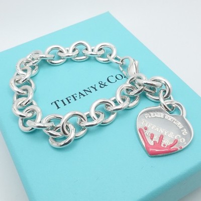 Tiffany & Co. Return to Sterling Silver Heart Tag Pink Splash