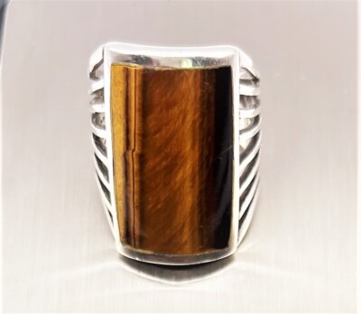 AWESOME VINTAGE TIGER'S EYE SIZE 5.5 CSX STERLING .925 SILVER RING