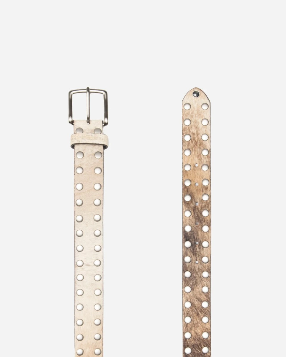 Stussy 8 Ball Studded Belt Raw Cow Hide Hair Tan Beige - Size