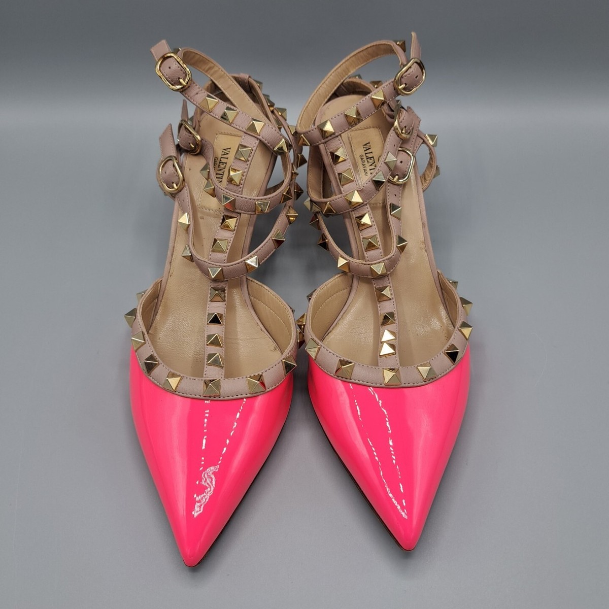 Valentino Garavani Rockstud Neon Hot Pink Patent Leather Caged