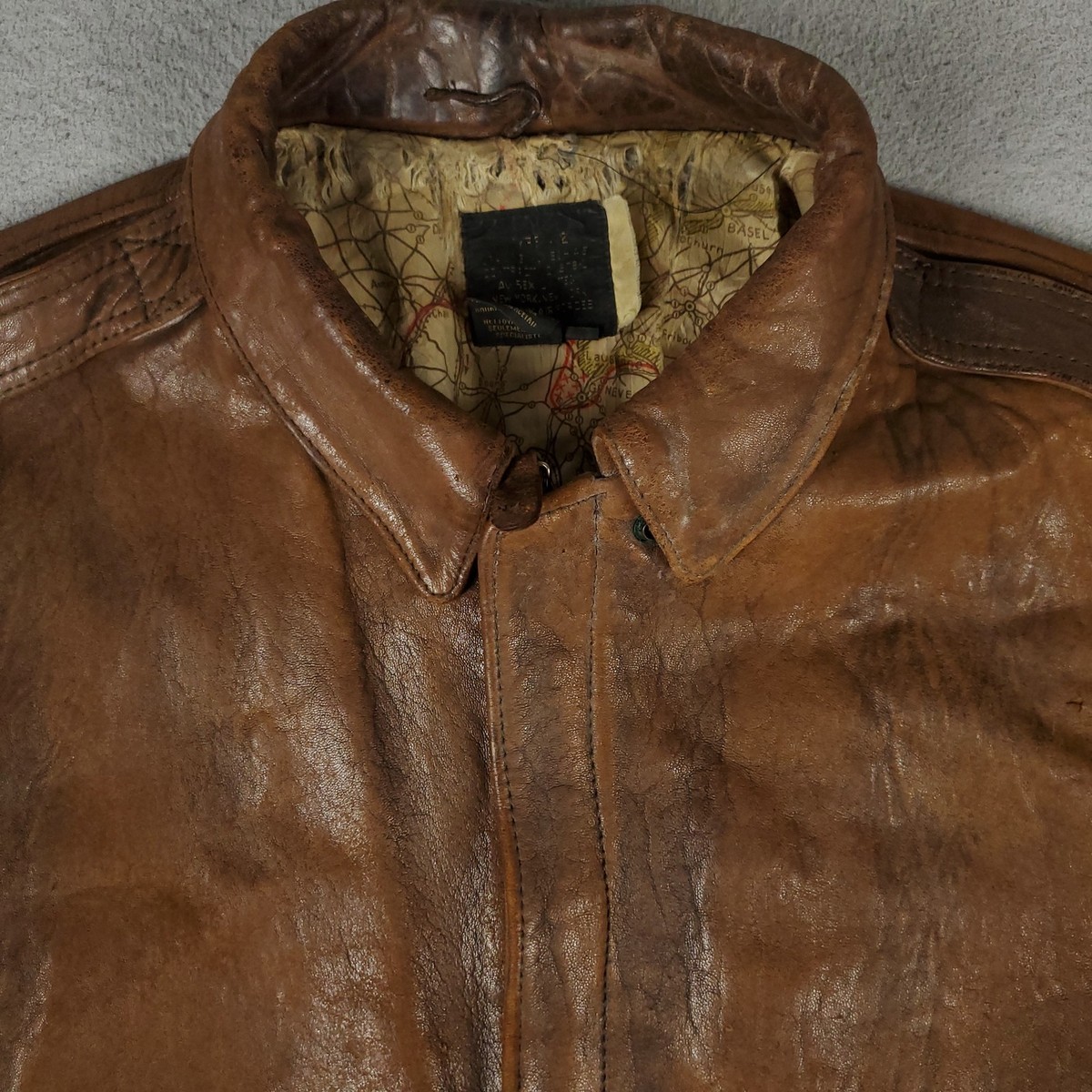 Avirex A-2 Flight Jacket Mens XL Brown Leather Map Vintage