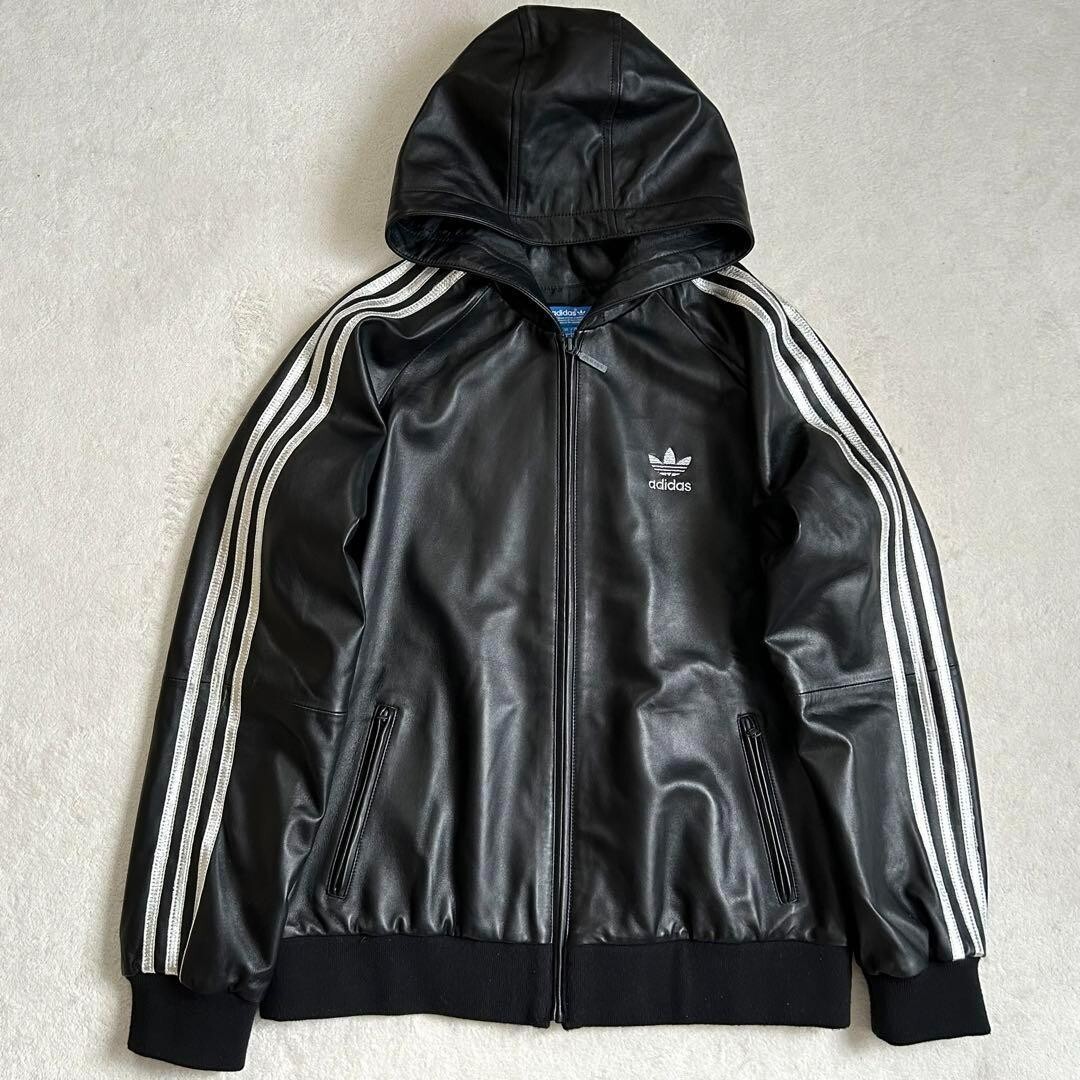 Adidas sheepskin leather track jacket hoodie LEATHER Black Size: L