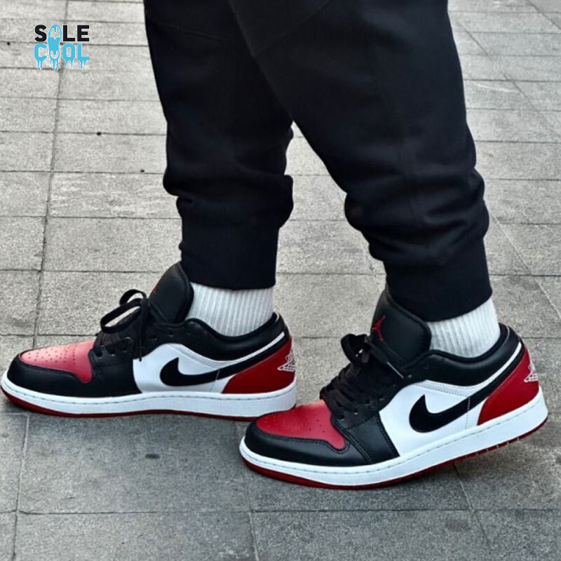 Nike Air Jordan 1 AJ1 Low Bred Toe Black Red White Men's Shoes