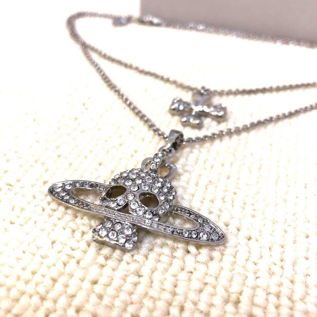 Vivienne Westwood Skull Orb Stone Double Chain Necklace Silver