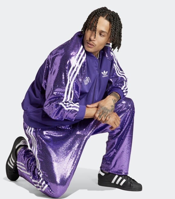 KORN X ADIDAS PURPLE SEQUIN TRACK SUIT SET JACKET & PANTS Sz-XL IN