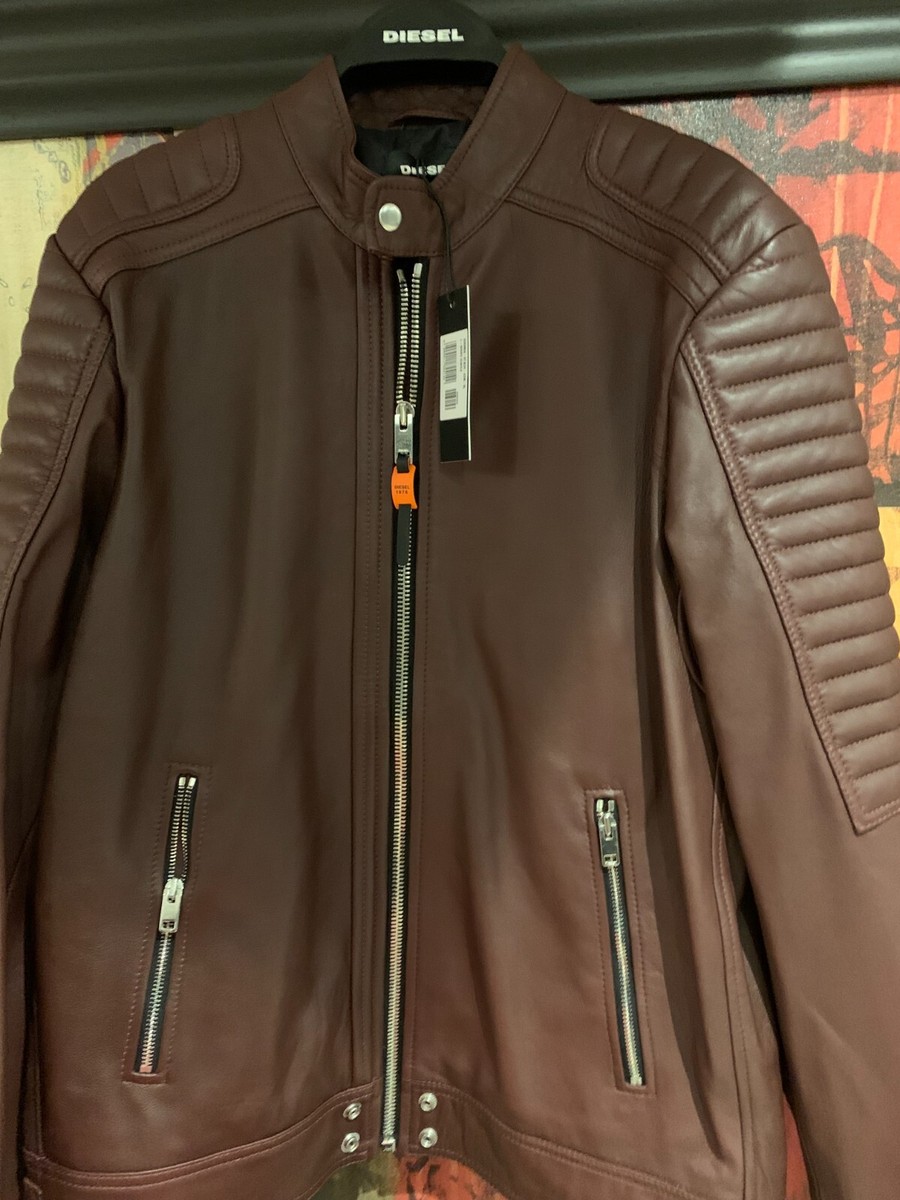 Diesel L-Shiro Genuine Leather Café Racer Biker Jacket Size XL
