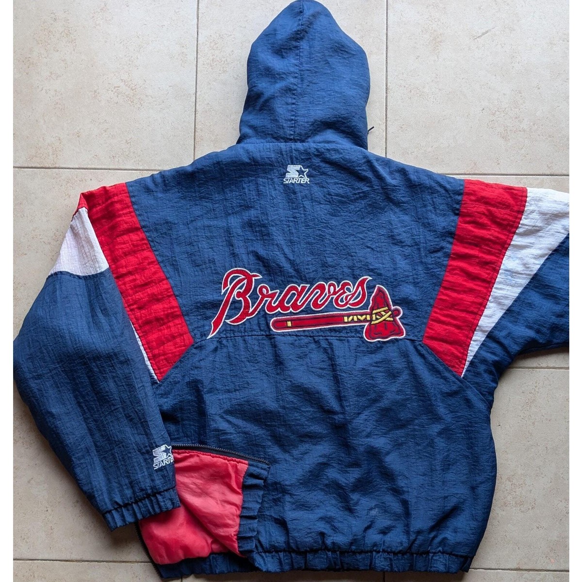 Atlanta Braves 90s STARTER puffer 1/2 jacket TOMAHAWK zip M navy