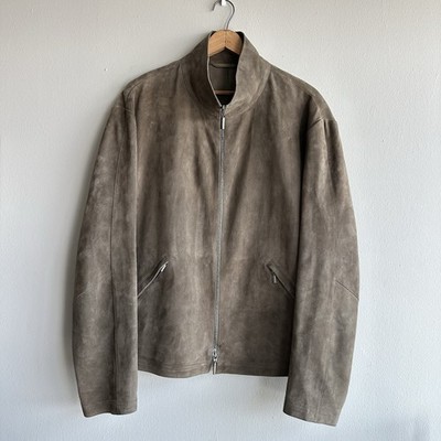 Vintage Armani Collezioni Brown Lambskin Suede Double Zip Moto