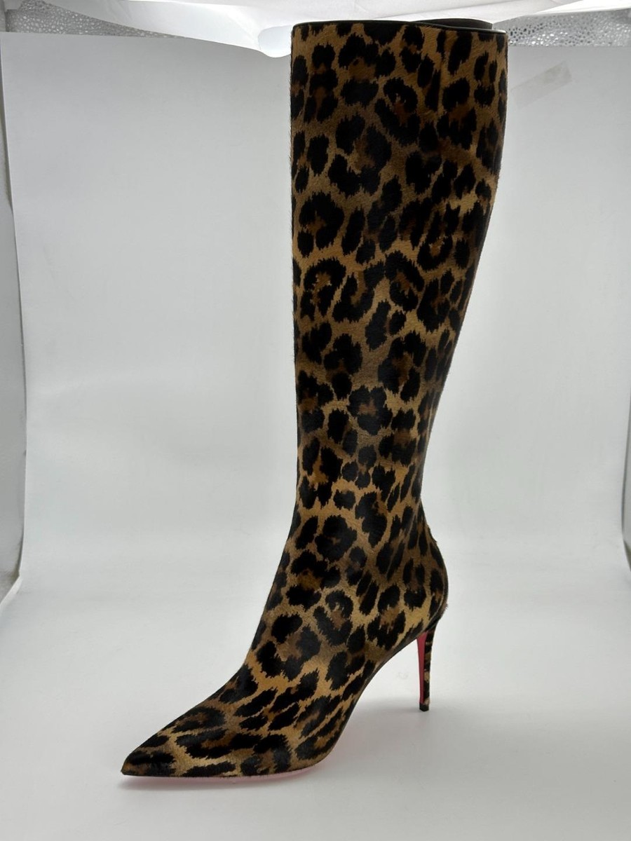 Christian Louboutin KATE BOTTA 85 Leopard Pony Knee High Tall