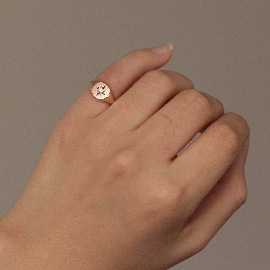 Polaris Signet Ring, Diamond Signet Ring, Pinky Signet Ring, Star