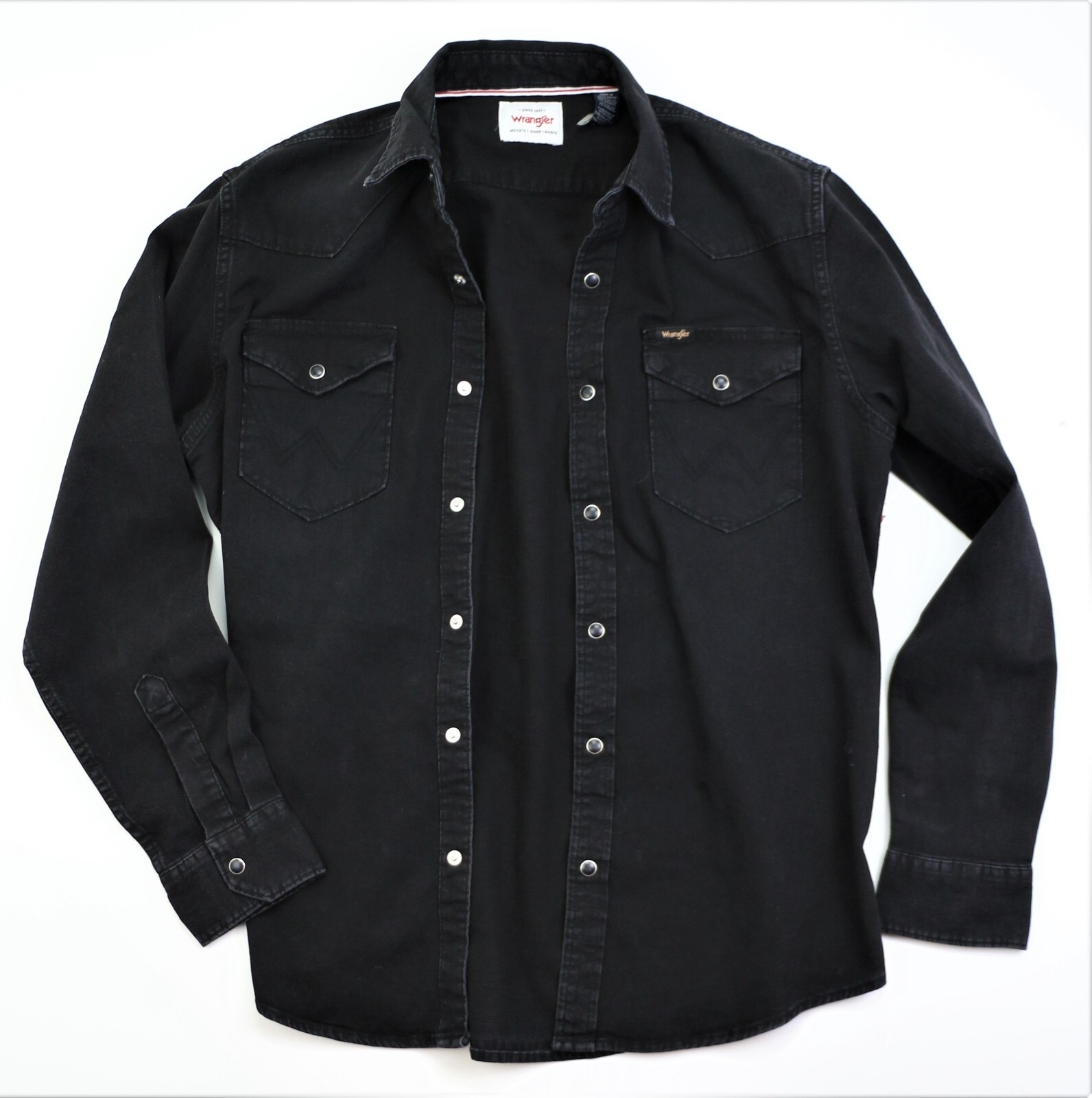 Wrangler Men's Denim Shirt Western Snap Front Black S M L XL XXL