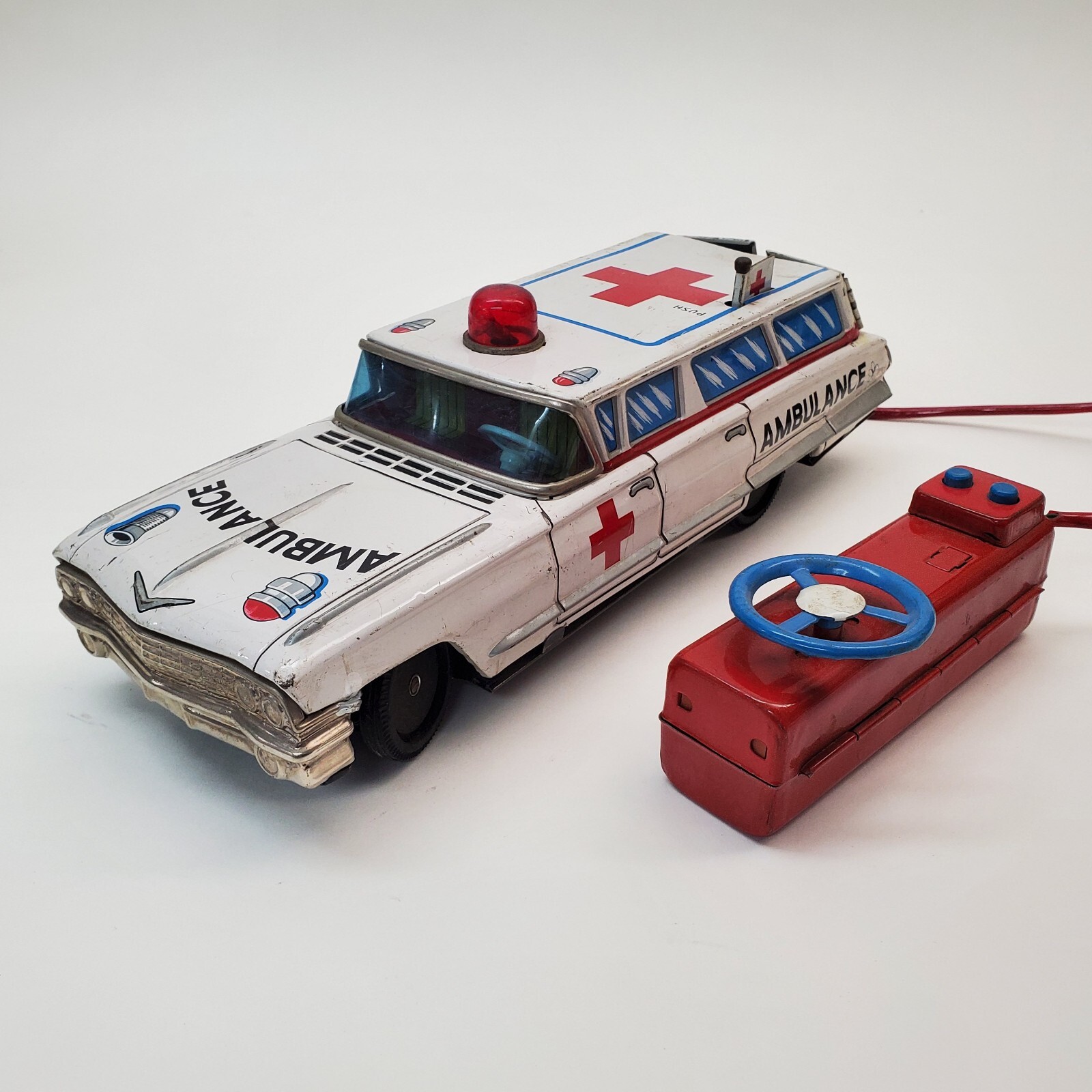 Vintage Tin Yonezawa Cadillac Red Cross Ambulance With Remote