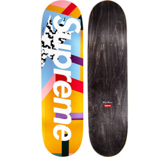 Supreme Distorted Logo Skateboard Deck Black Yellow Set SS20 DS