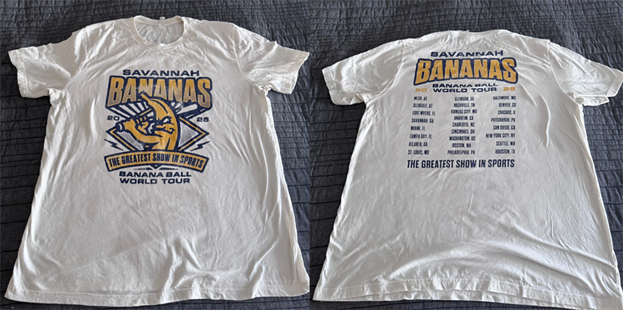 Savannah Bananas 2025 Banana Ball World Tour T Shirt Men's All