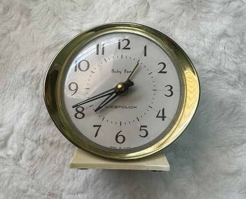 Westclox Baby Ben Style 8 Vintage Ivory/Gold Mechanical Alarm