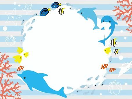 海の生き物フレームイラスト