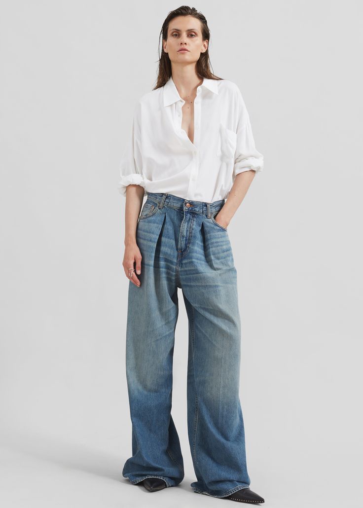 Haikure Candy Pleated Wide Leg Jeans - Blue Tencel