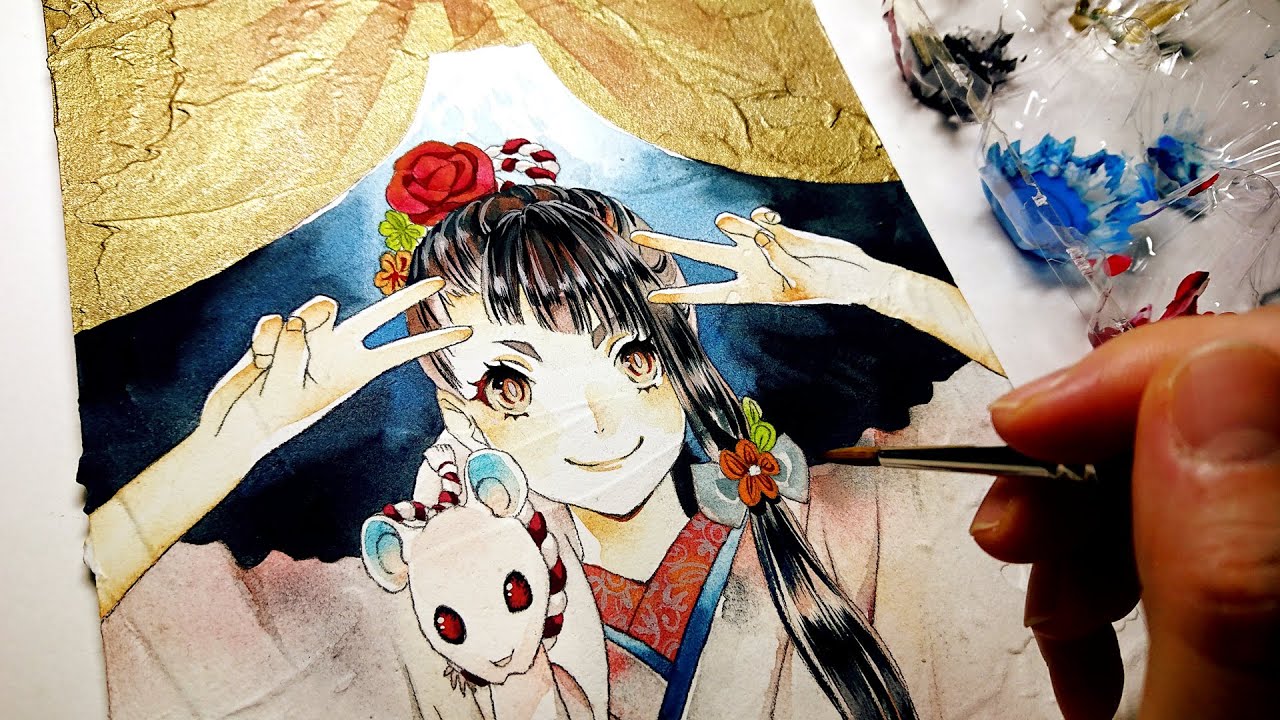 アクリルガッシュ】年賀状イラストメイキング【2020年】○Acrylic