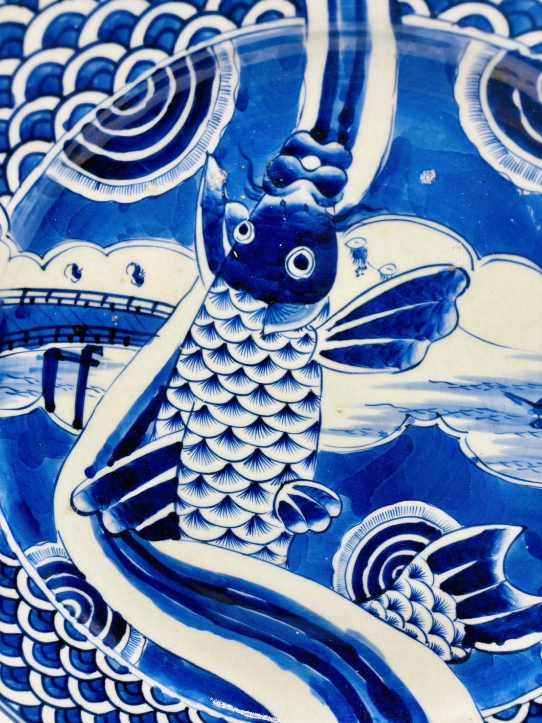 後期伊万里 志田窯大皿 染付登竜門大皿 - 古美術 美養