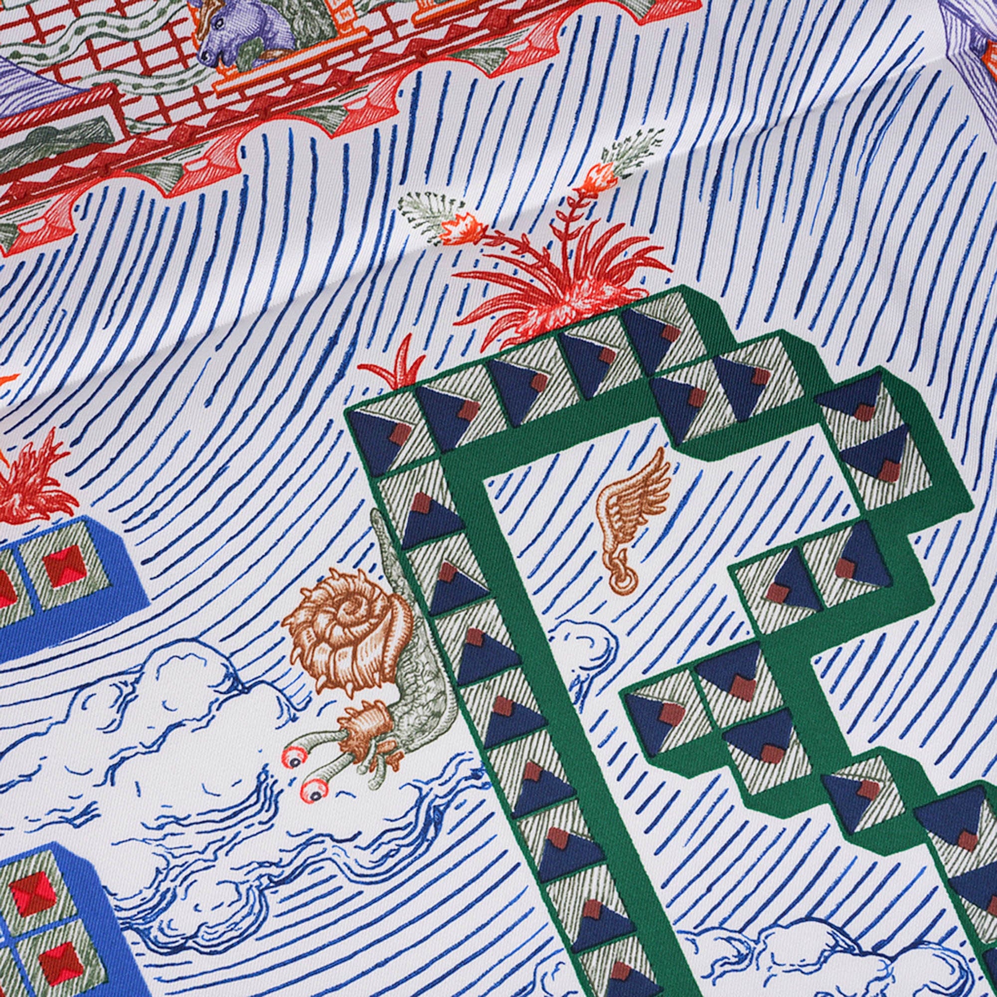 Hermes Scarf Super Silk Quest Bleu Royal Rose Multicolore 90