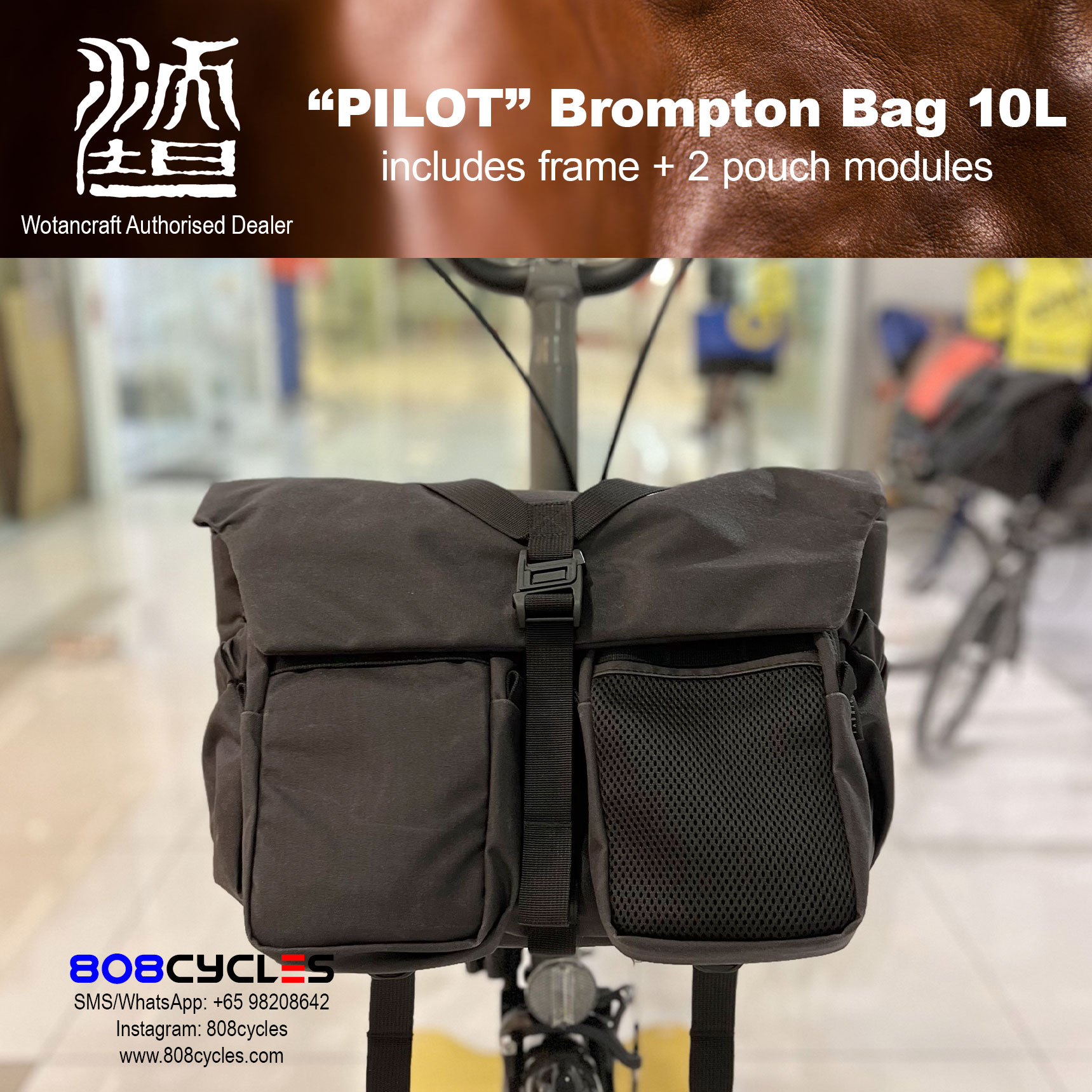 Wotancraft “Pilot” Brompton Bag 10L with 2 pouch modules – 808 Cycles