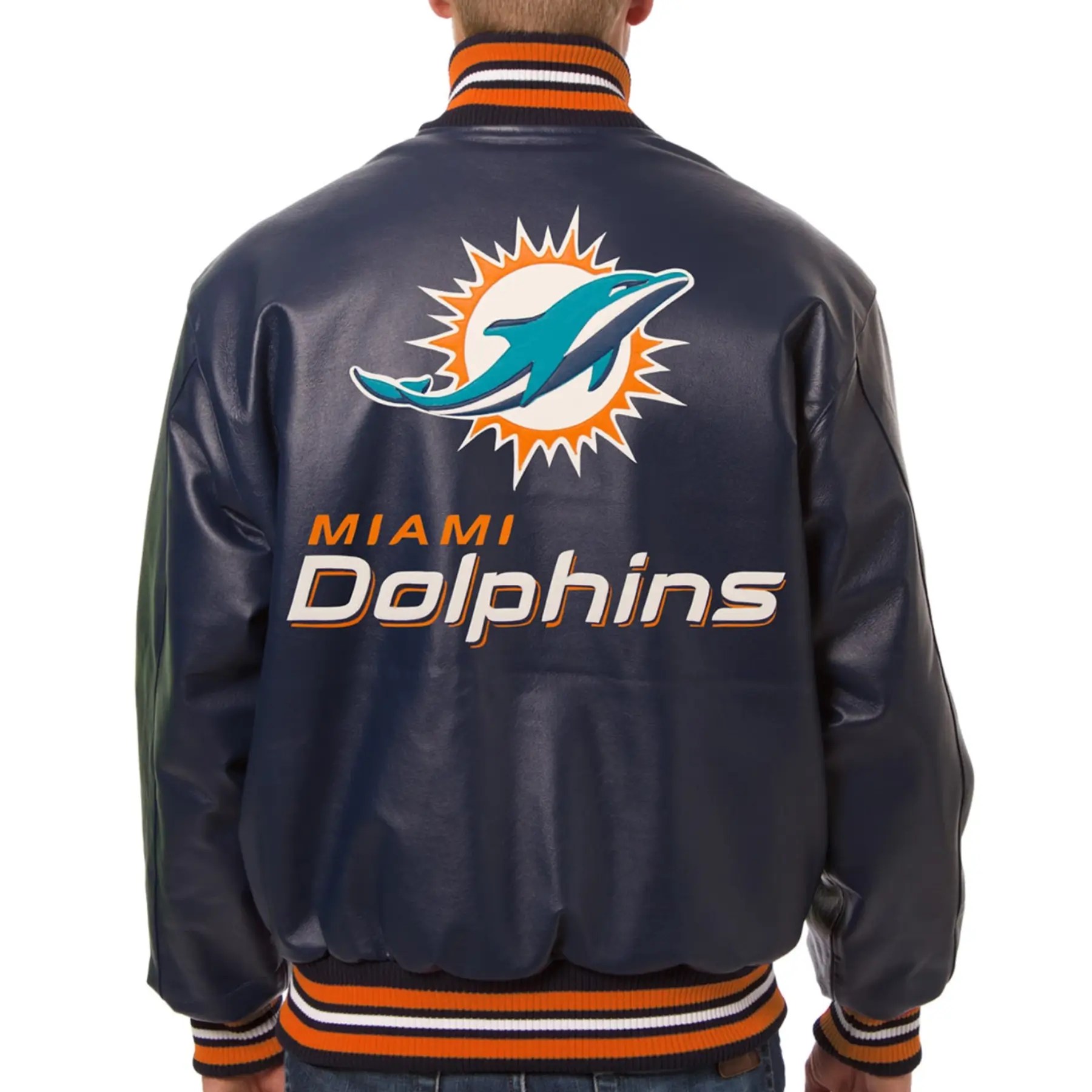 Miami Dolphins Navy Full Leather Varsity Jacket