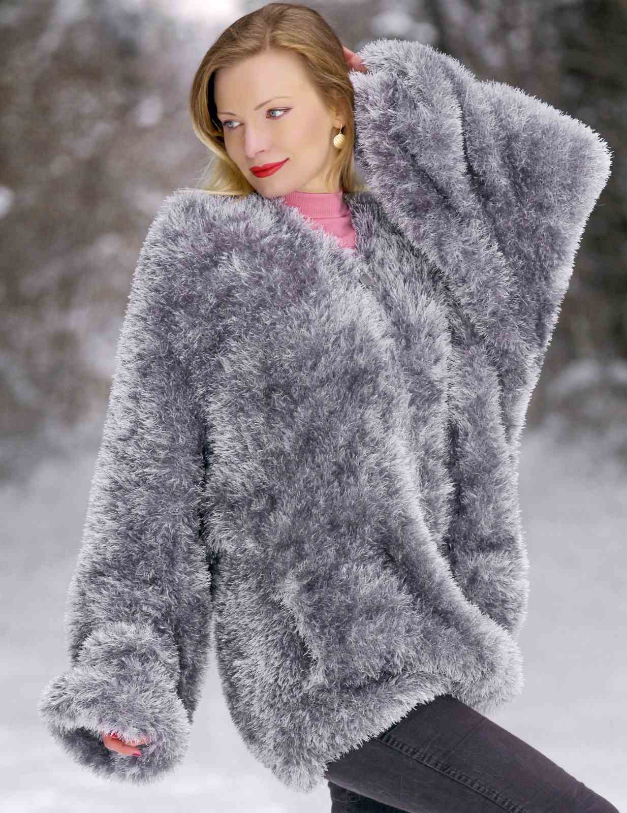 SUPERTANYA sexy grey oversized eyelash fuzzy cardigan with hood