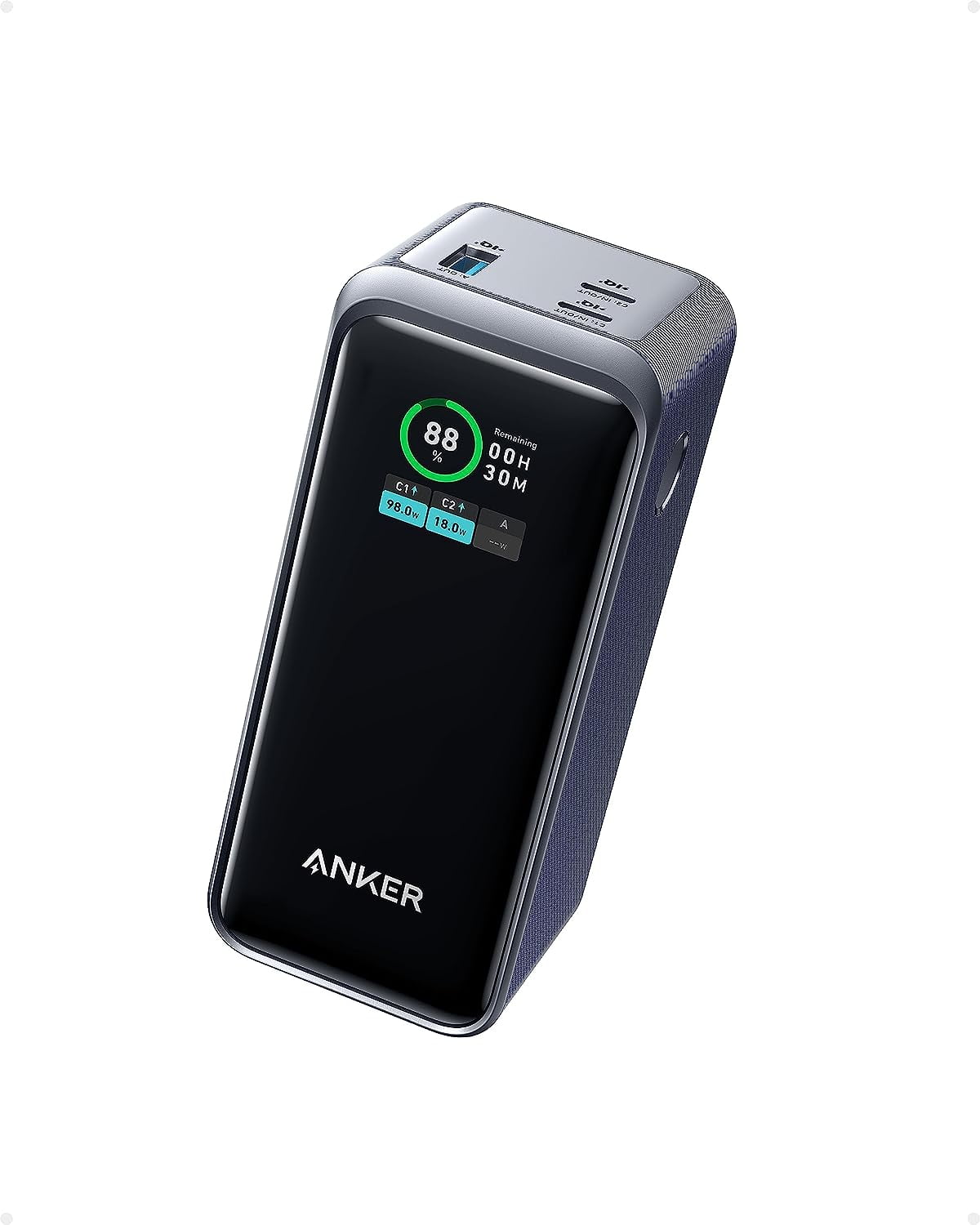 Anker Prime 12,000mAh Power Bank, 2-Port, 130W, Smart Display, for