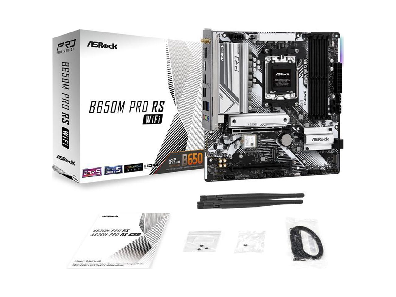 ASRock Motherboard B650M Pro RS WiFi AM5 Micro ATX supports Ryzen