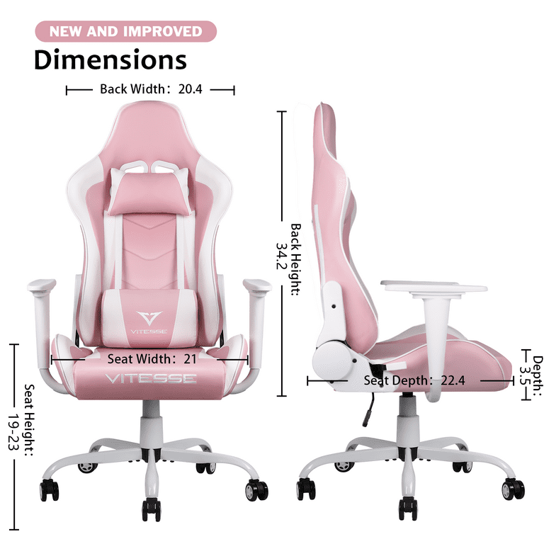 Vitesse Pink Gaming Chair Cute Kawaii Gaming Chair for Girl