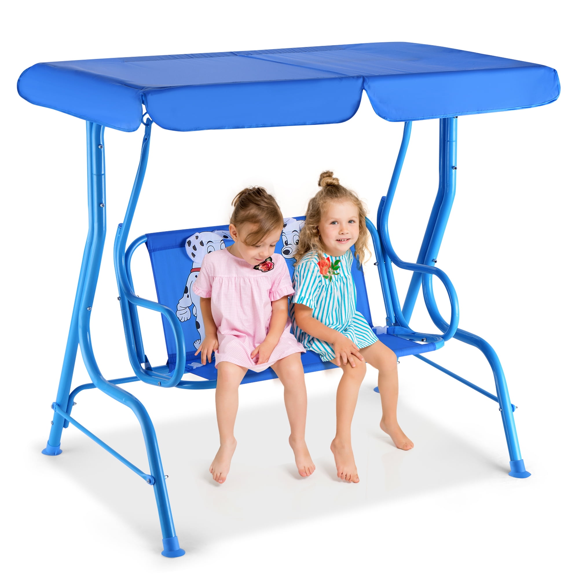 Gymax Kids Patio Porch Bench Swing w/ Safety Belt Canopy Outdoor