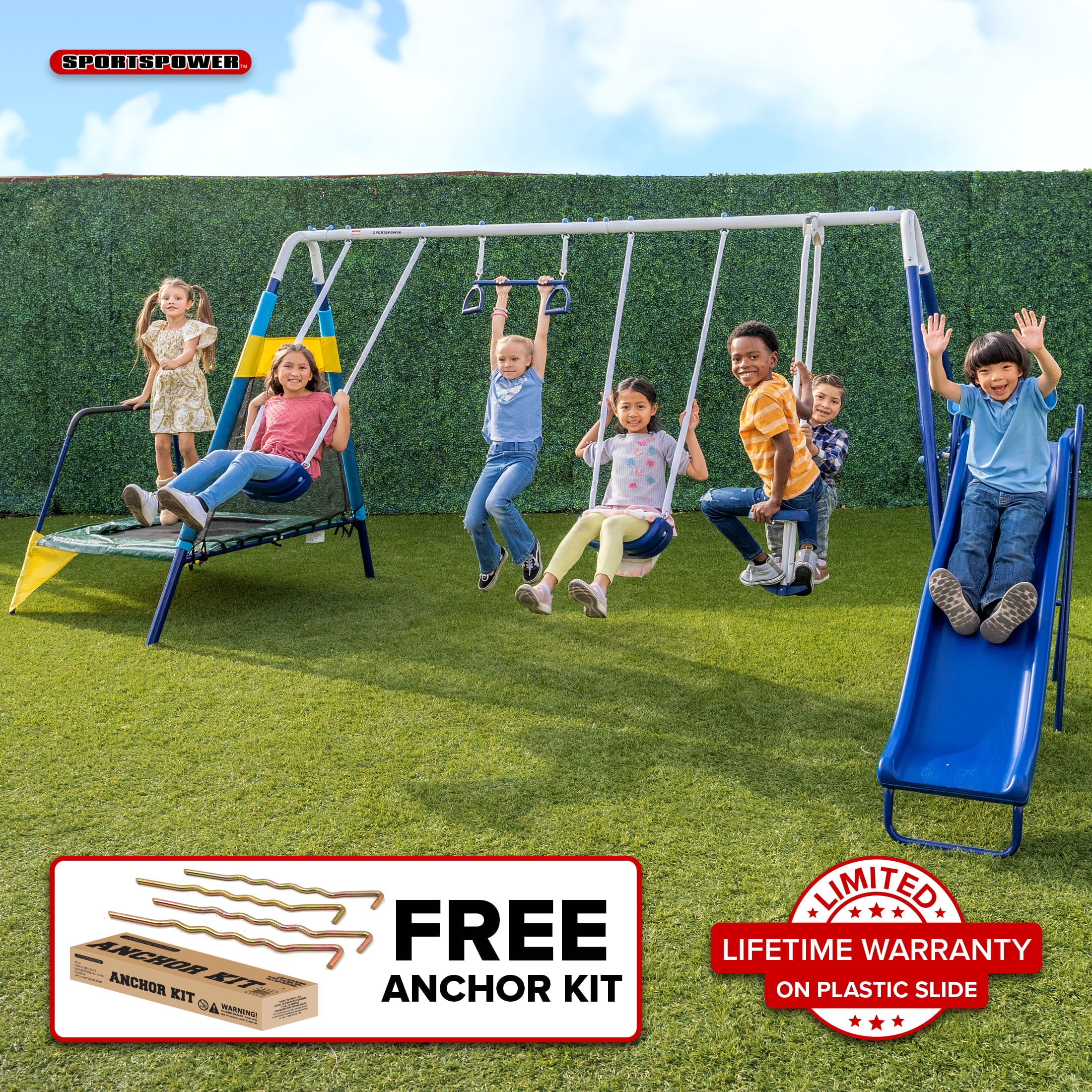 Sportspower 7-Station Playground Swing Set with Trampoline, 2