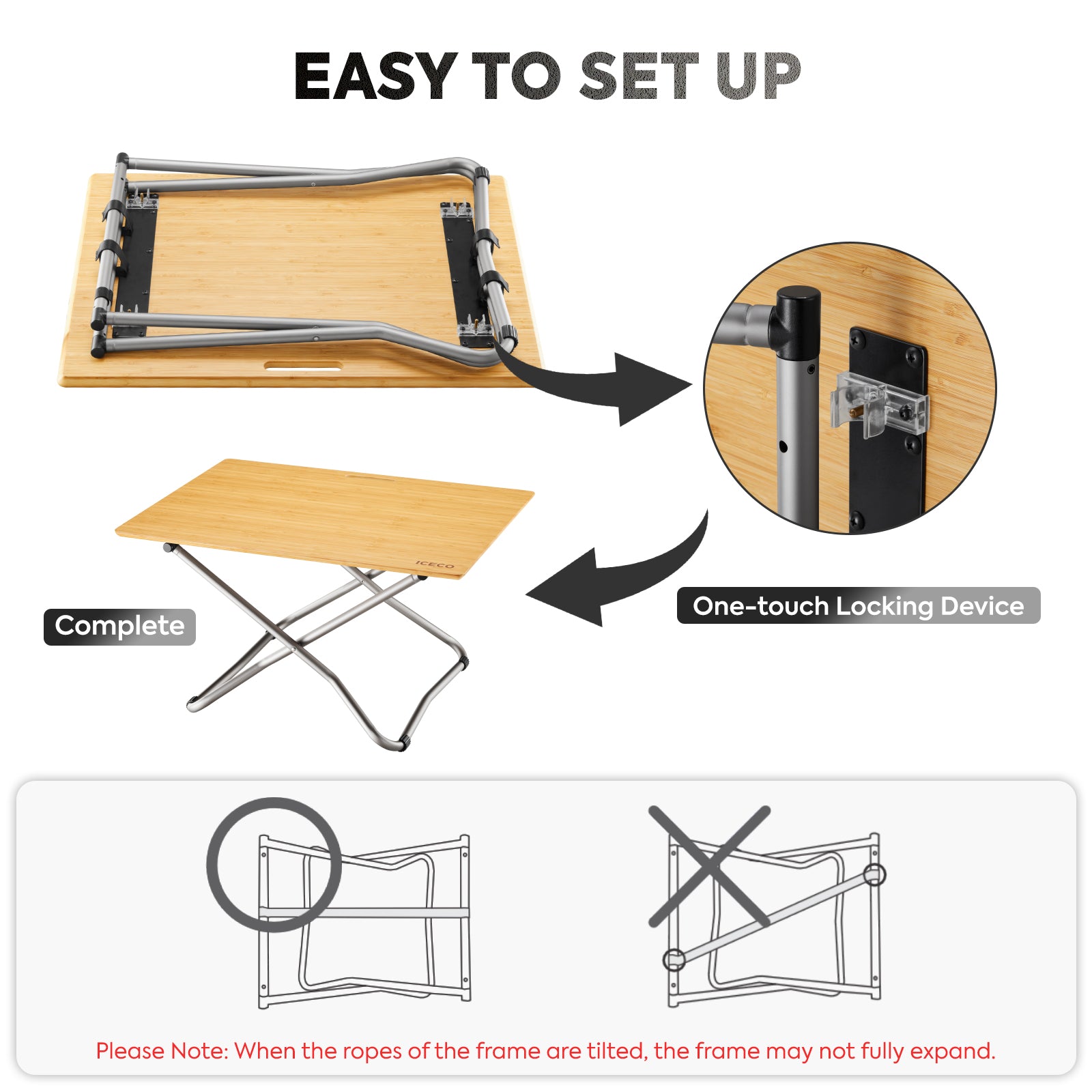 New! Portable Folding Bamboo Camping Table with Storage Bag