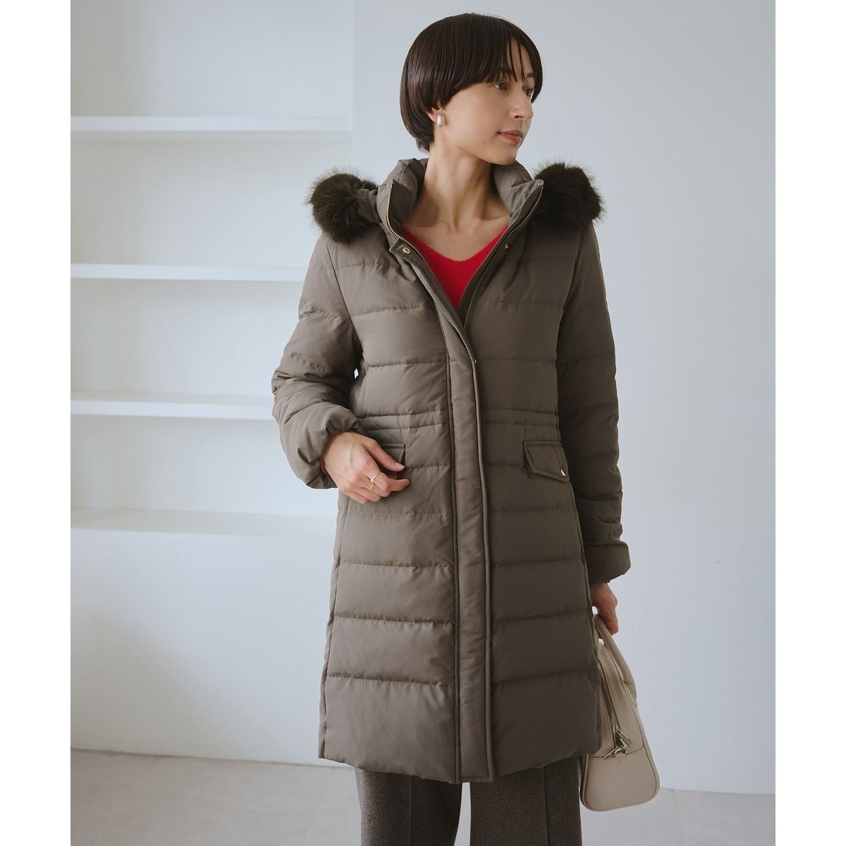 GREEN DOWN/グリーンダウン】ファー付きダウンロングコート/一部WEB