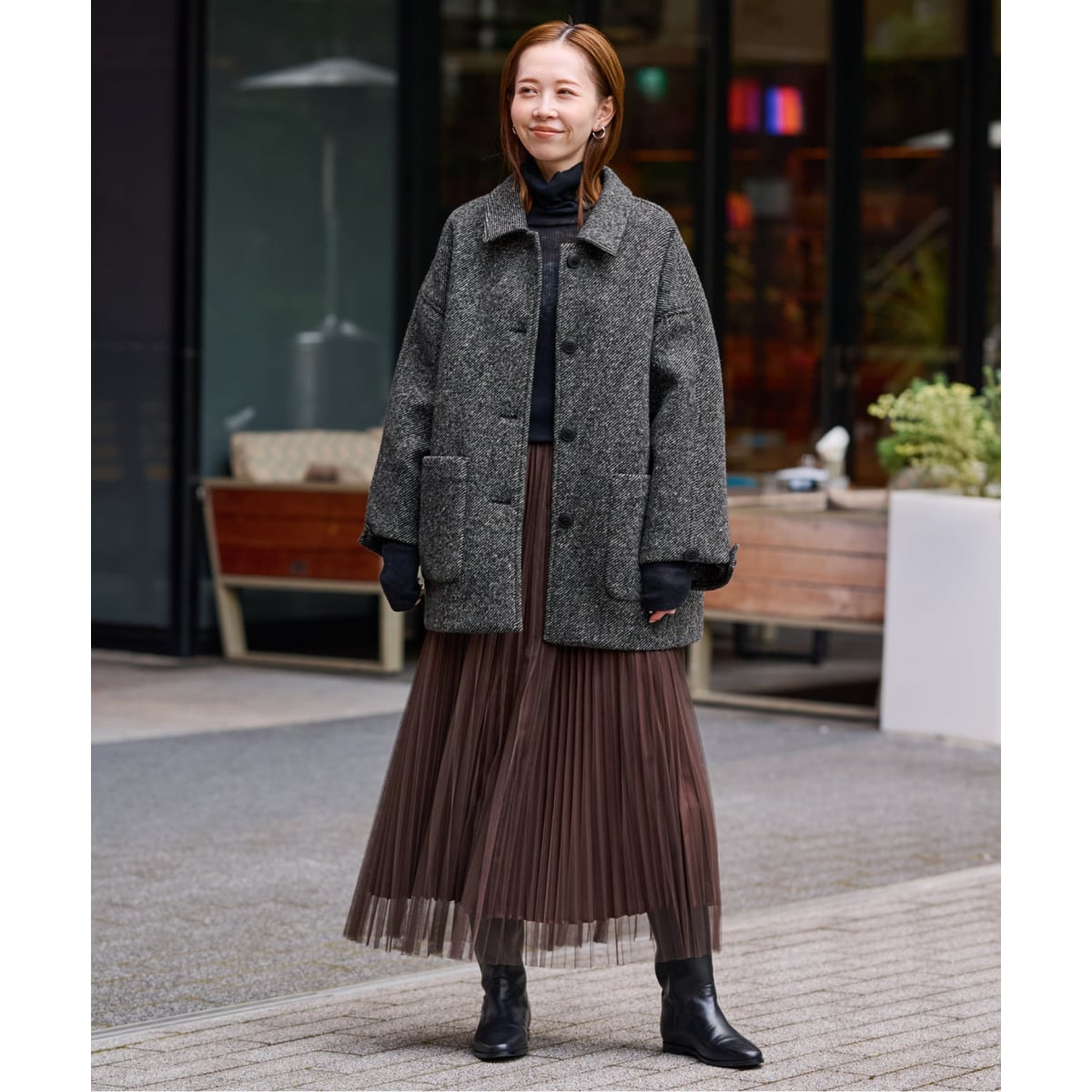 ツイードボンディングステンカラーショートコート | スローブ イエナ