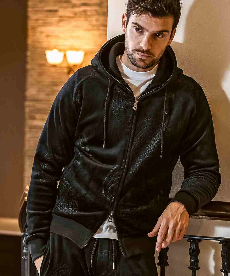 1PIU1UGUALE3 RELAX ペイズリーベロアジップパーカー | ウノピゥウノウ