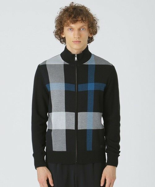 セール】 パネルチェックジップアップカーディガン （ニット・セーター