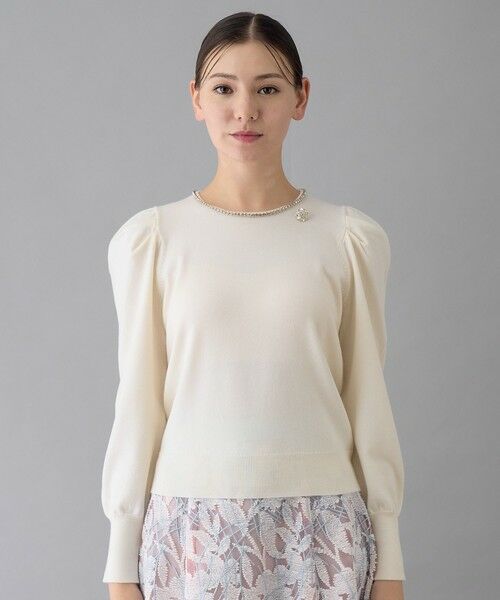 セール】 ビジューネックボリュームスリーブ プルオーバー （ニット